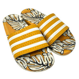 Adidas x Farm Company Adilette Slides Mens 8 Yellow Tropical Print Italy D96682